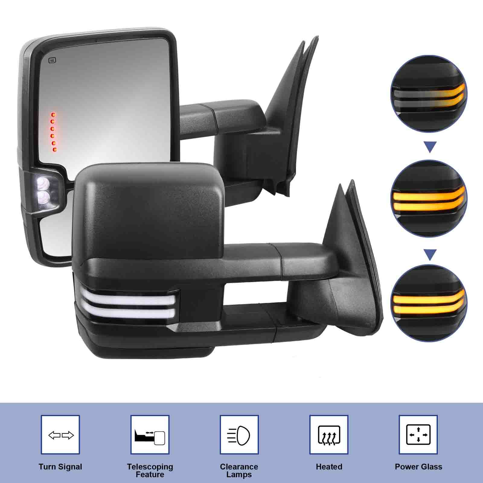 Pair Power Heated Tow Mirrors For 1999-2002 GMC Sierra Chevy Silverado 1500/2500