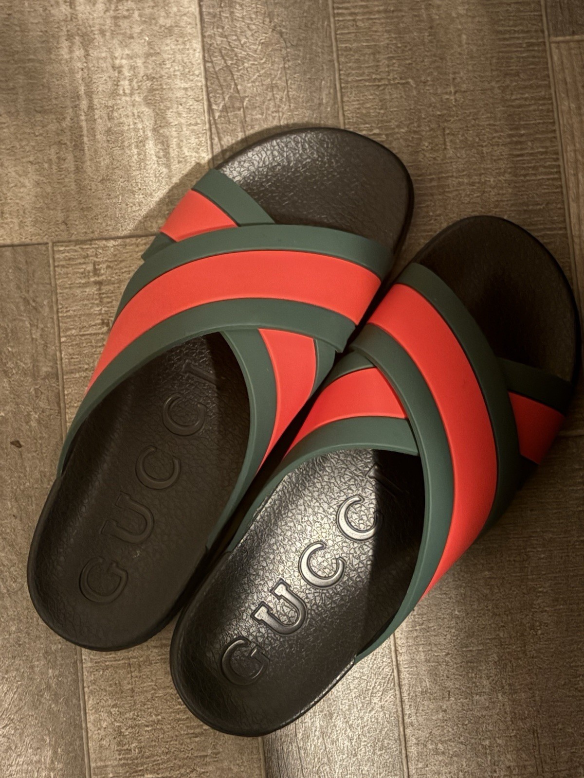 Gucci Rubber Web Criss  Cross Slides Size 42/9.5