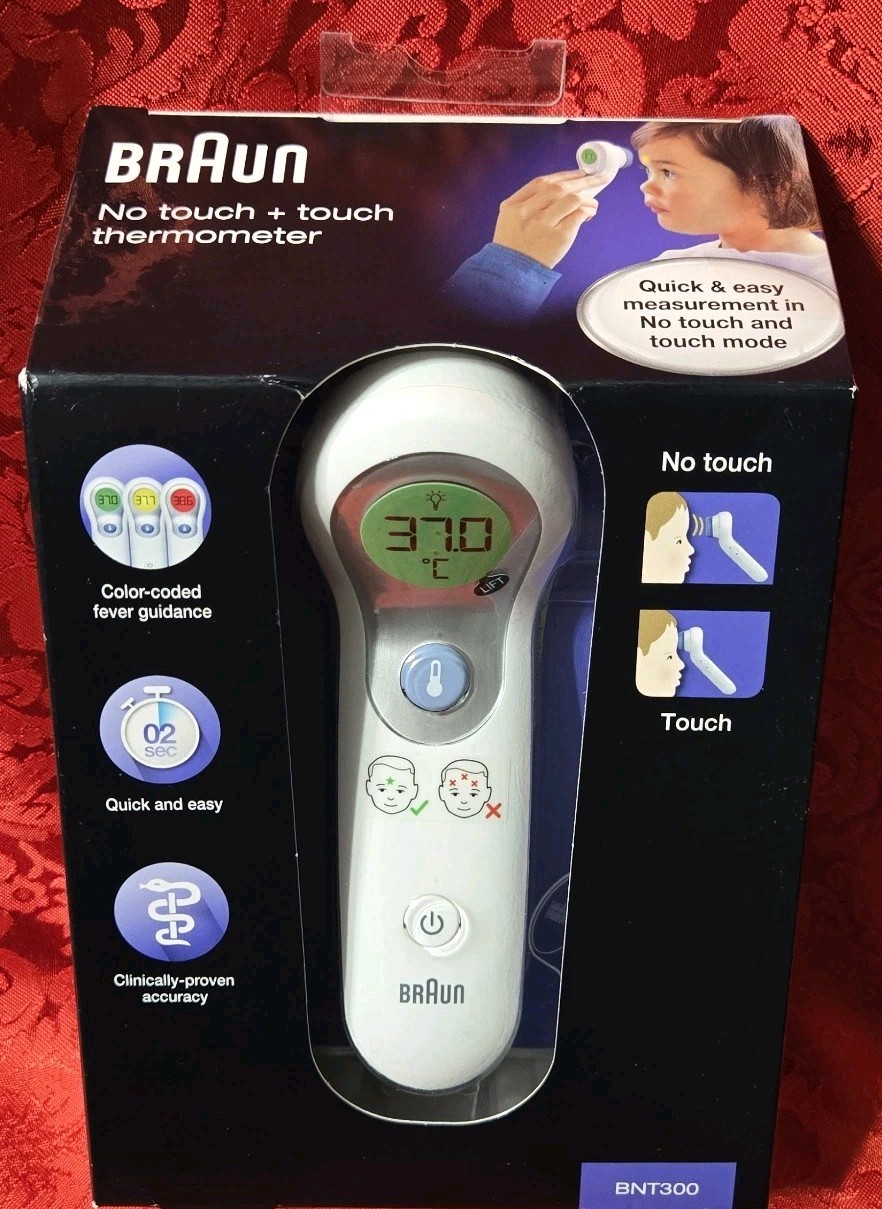 Braun No Touch + Touch Thermometer Color Coded Fever Guide BNT300EE New Sealed