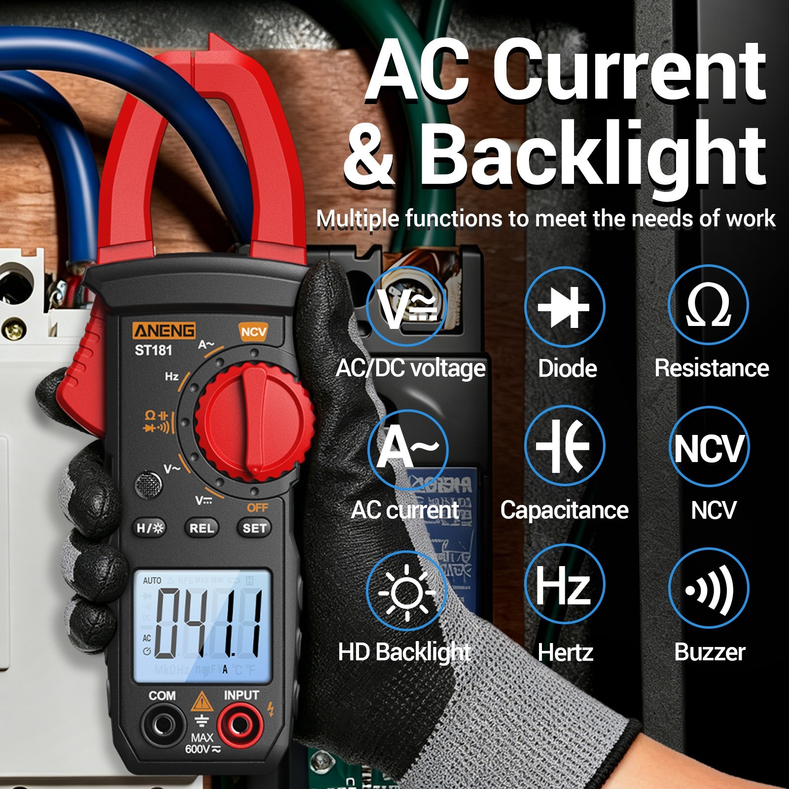 ANENG Digital Clamp Meter Multimeter Tester AC DC Auto Range NCV 4000 Counts US