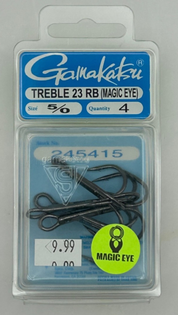 Gamakatsu Treble 23 RB Magic Eye Hooks Size 5/0 – 4 Count New