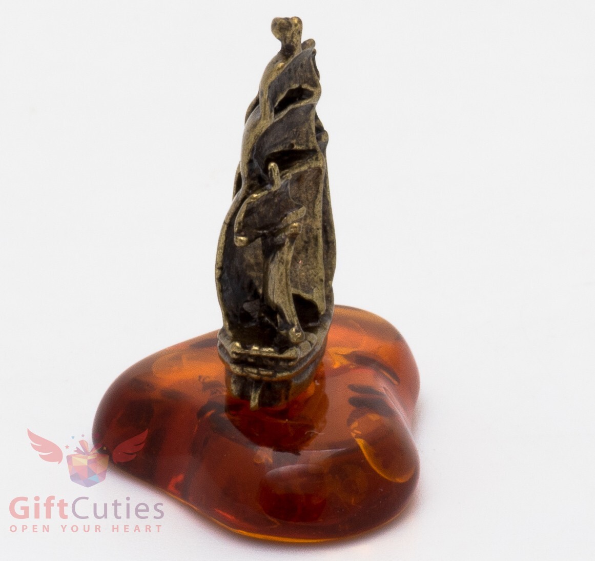 Solid Brass Amber Figurine Caravel Frigate Ship Ironwork