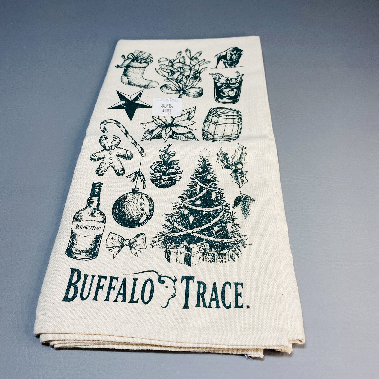 Buffalo Trace Distillery Collectible Christmas Bar Towel KY Whiskey  28" x 27"