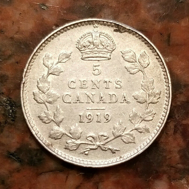 1919 CANADA 5 CENTS COIN - .925 SILVER - #A5797