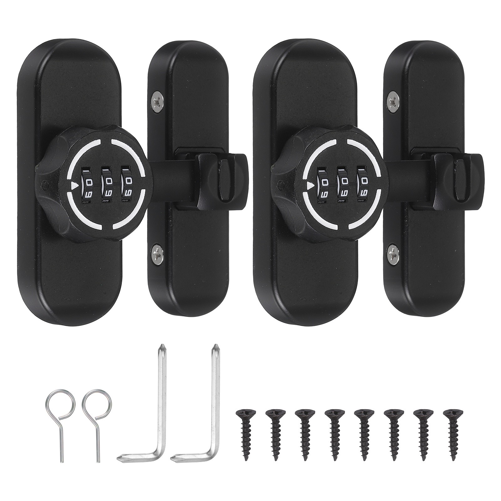 2Set 180/90 Degree Barn Door Lock Flip Latch Password Lock Luminous Black