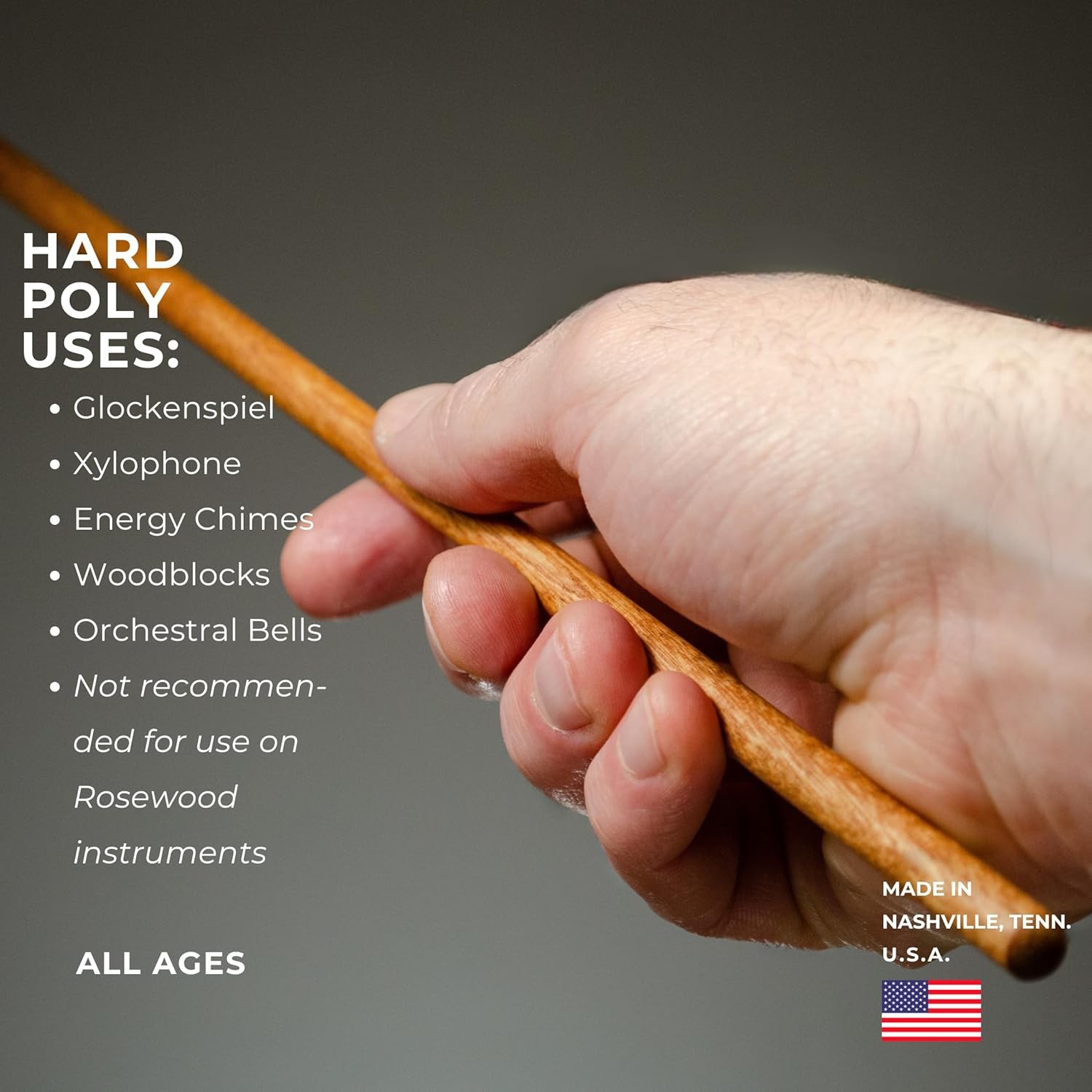 Timber Drum Co. Percussion Bell Mallets — MADE IN Single Pair, Hard Poly