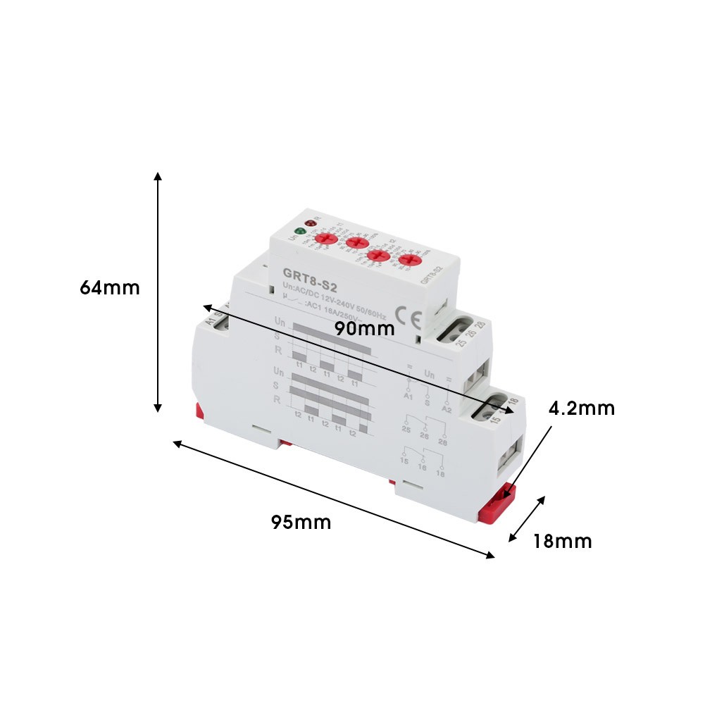 GRT8-S2 Mini Asymmetric Cycle Timer ON/OFF Repeat Cycle Time Relay AC/DC 12-240V