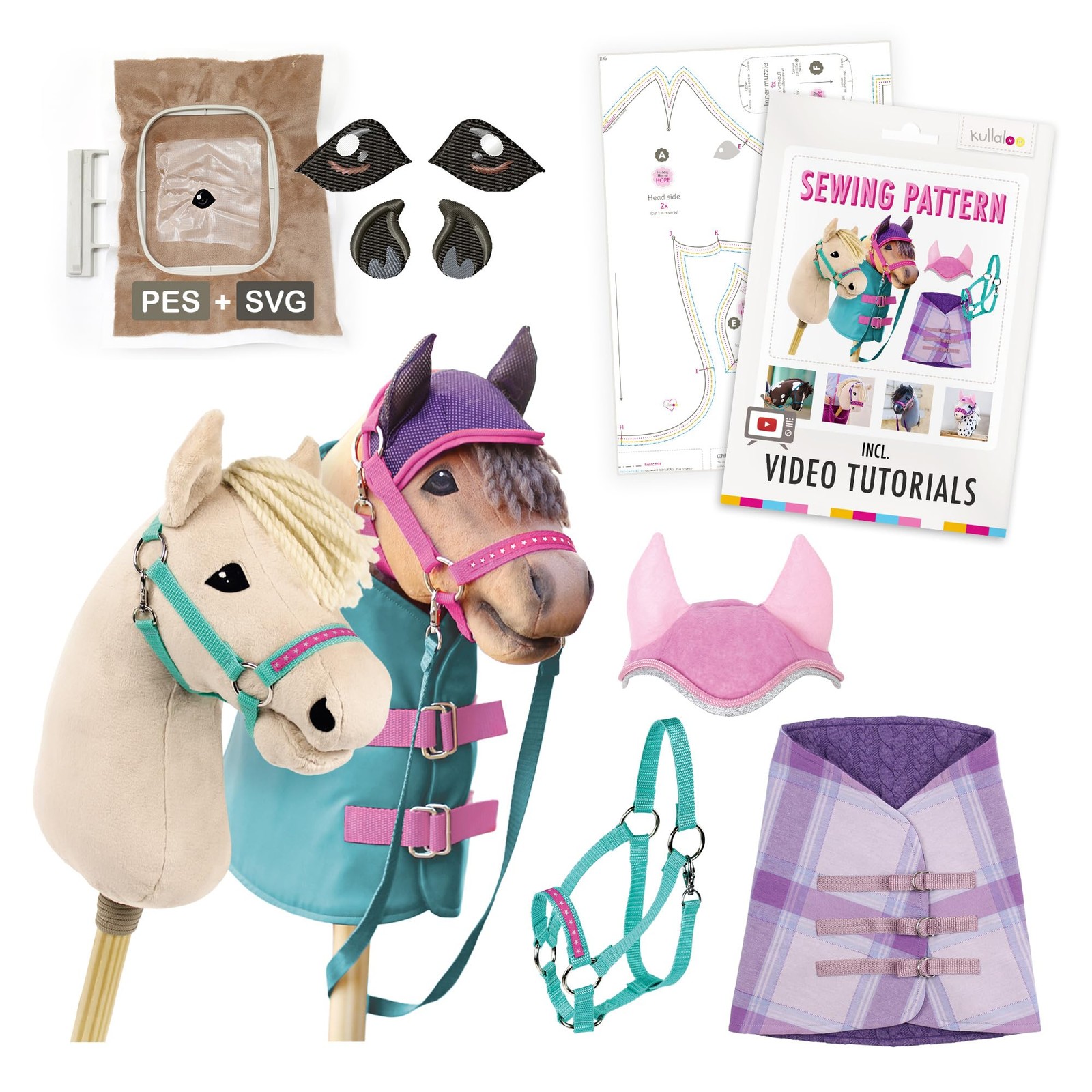 Hobby Horse Sewing Pattern - Stick Horse with Ear Bonnet, Blanket & Halter