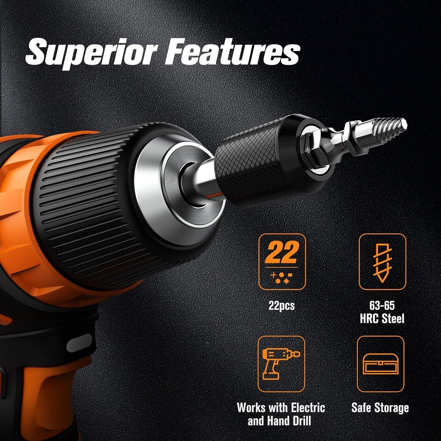 Portable 22 PCS Damaged Screw Extractor Kit: Complete Solution for Stuck Screws