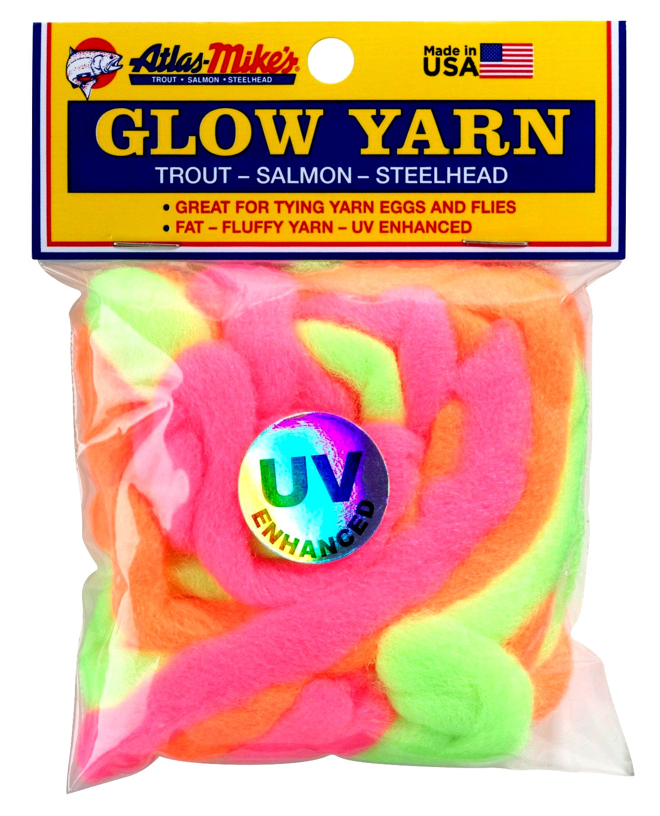 Atlas UV Glow Yarn - 12 ft, TWO Packs, Tying Eggs/Flies, for Salmon/Trout #77008