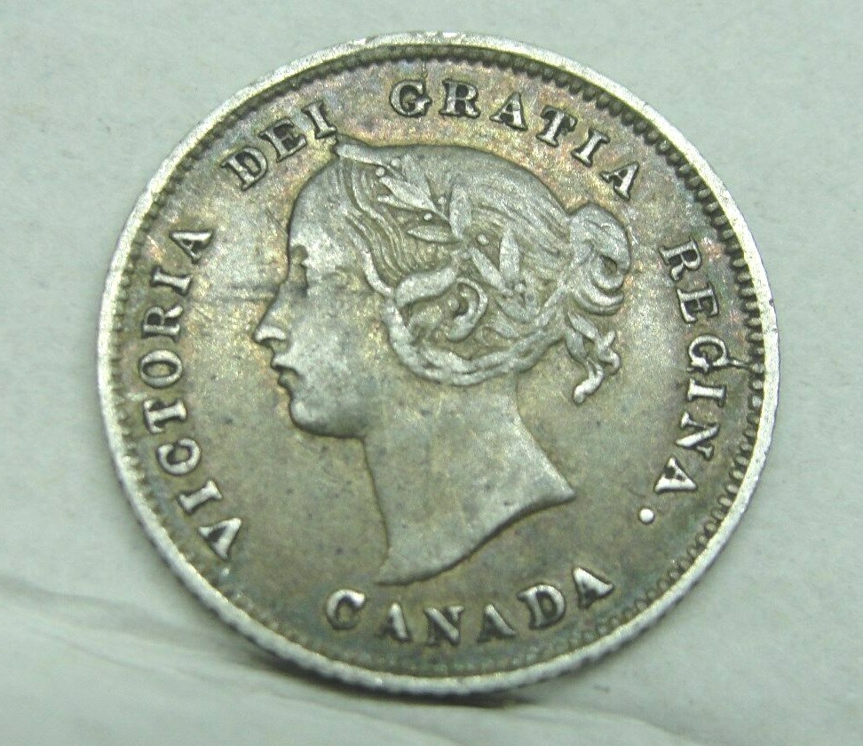 1874 H Canada Silver 5 Cent "CROSSLET 4" Better Grade
