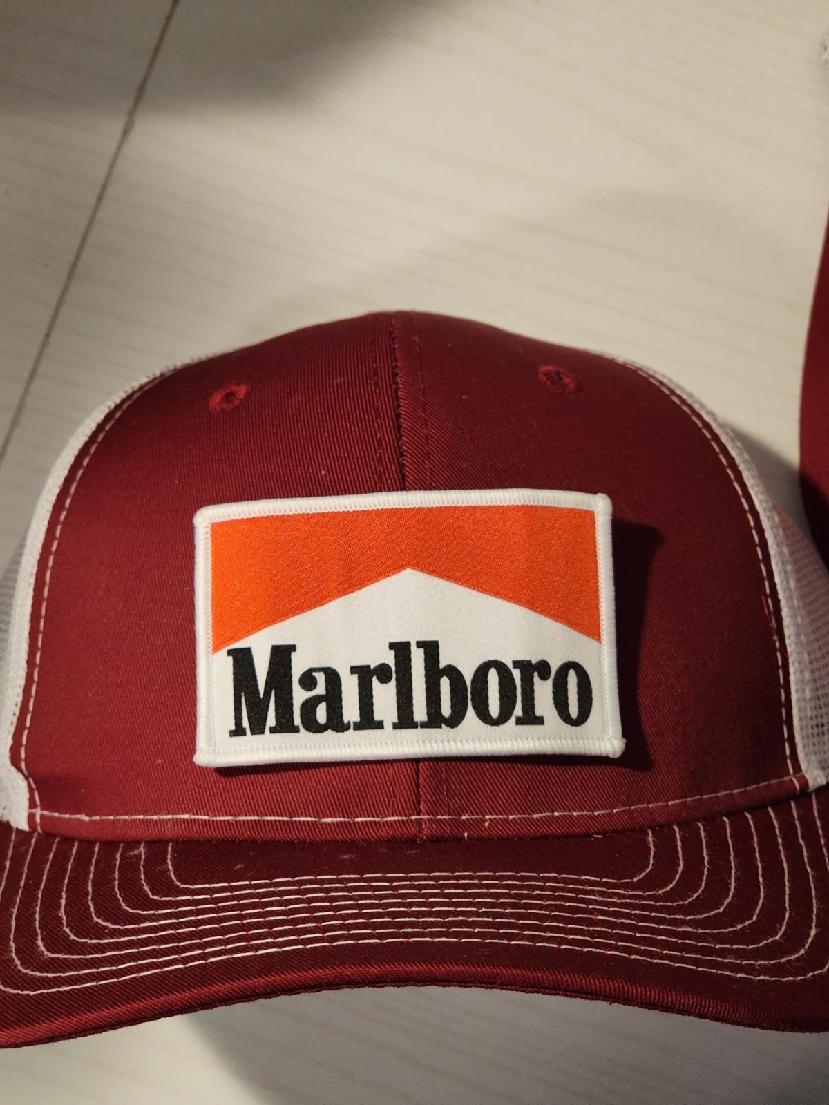 Marlboro Red White Low Profile Mesh Snapback Trucker Hat