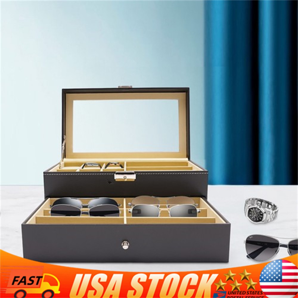 Watch Box PU Case Organizer 15 Slots Sunglasses Drawer Storage And Display