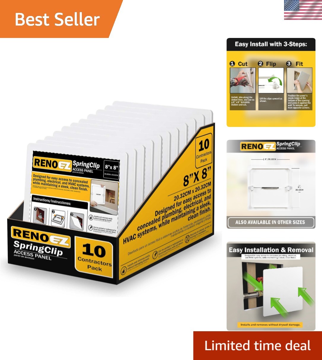 Plastic Access Panel 8x8 inches with Spring Click Technology - No Tools Requi...