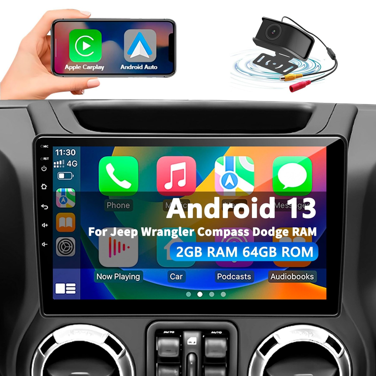 Android 13 Car Radio Stereo 10 inch Touchscreen for Jeep Wrangler JK 2007-2018
