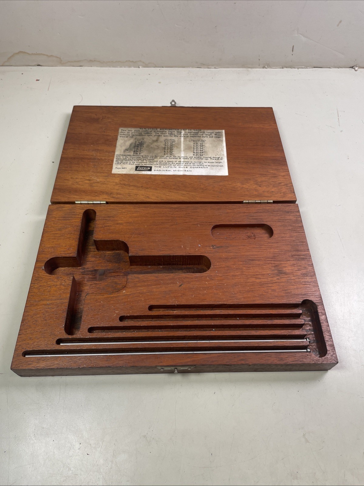 Lufkin Depth Gauge Micrometer Wooden Case ONLY