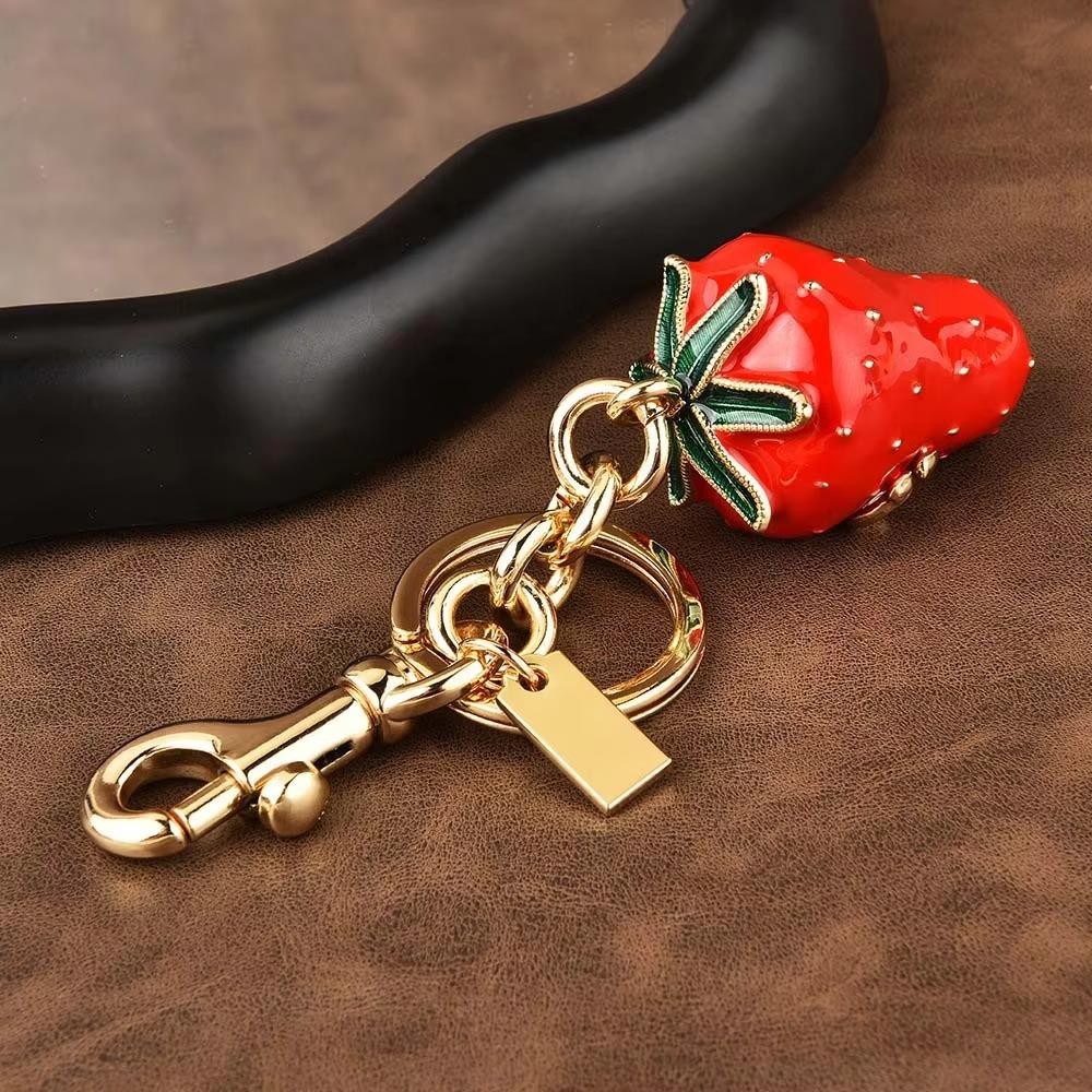 Coach Strawberry Bag Charm Keychain Resin and Metal Brass Keychain Ornament New.