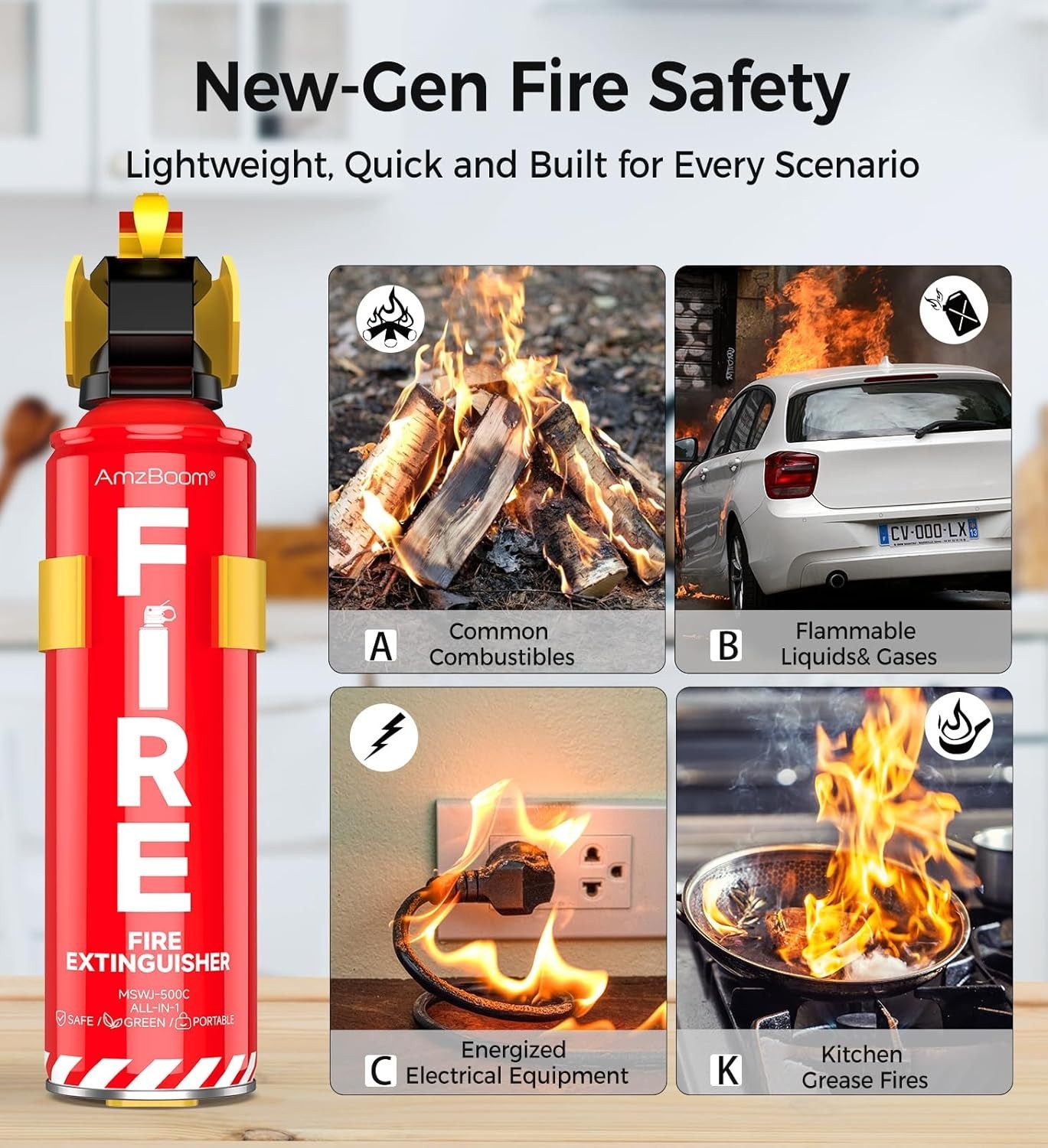 Lightweight Fire Extinguisher Set with Mounting Brackets - 3 Pack for All Fires