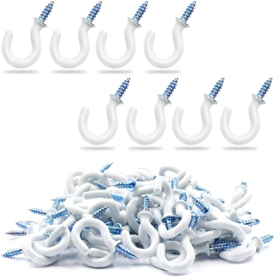 50-Pack 1/2" White Plastic-Covered Metal Cup Ceiling Hooks
