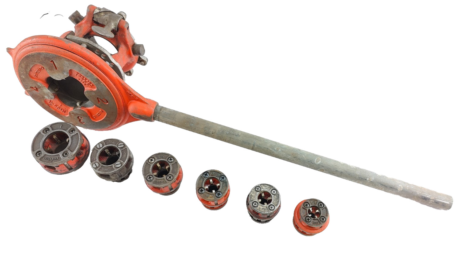 Ridgid 65R Manual Receding Pipe Threader, 1-2 In NPT Capacity 21" Handle & Dies