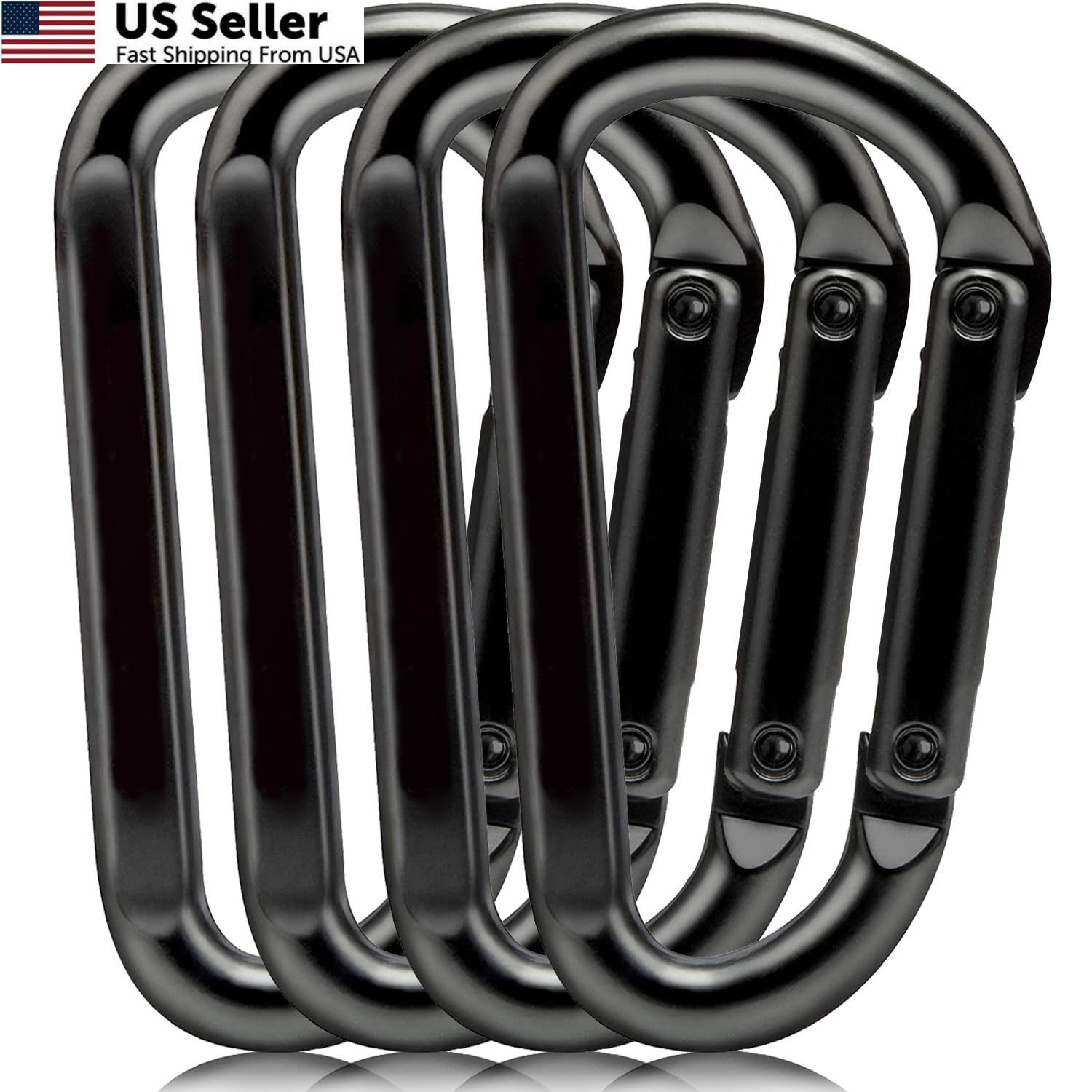 EZYA Carabiner Clip, 860lbs, 3" Heavy Duty Carabiner, D Ring 3 Inch, black