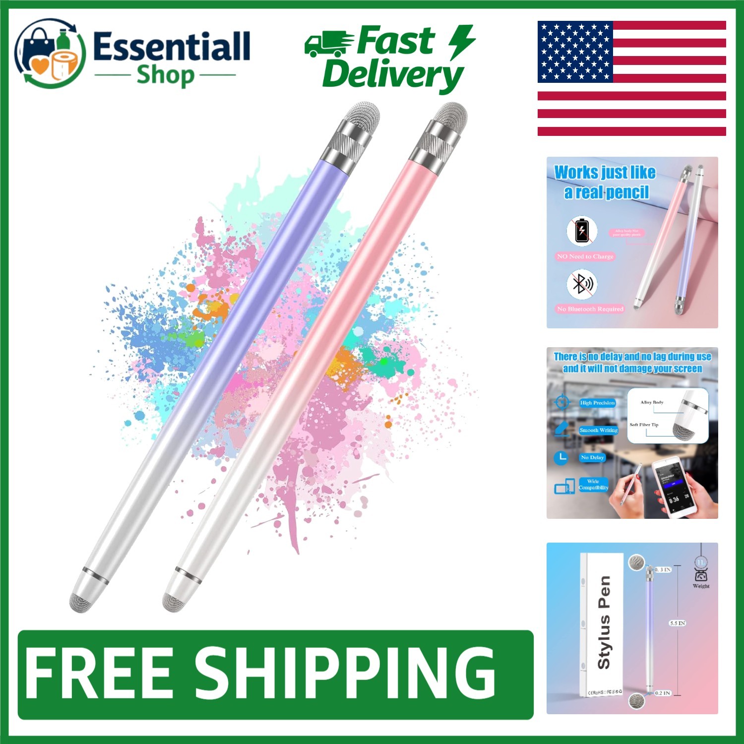 2PCS Versatile Stylus Pens for Touch Screens - Perfect for iPad, iPhone, Android