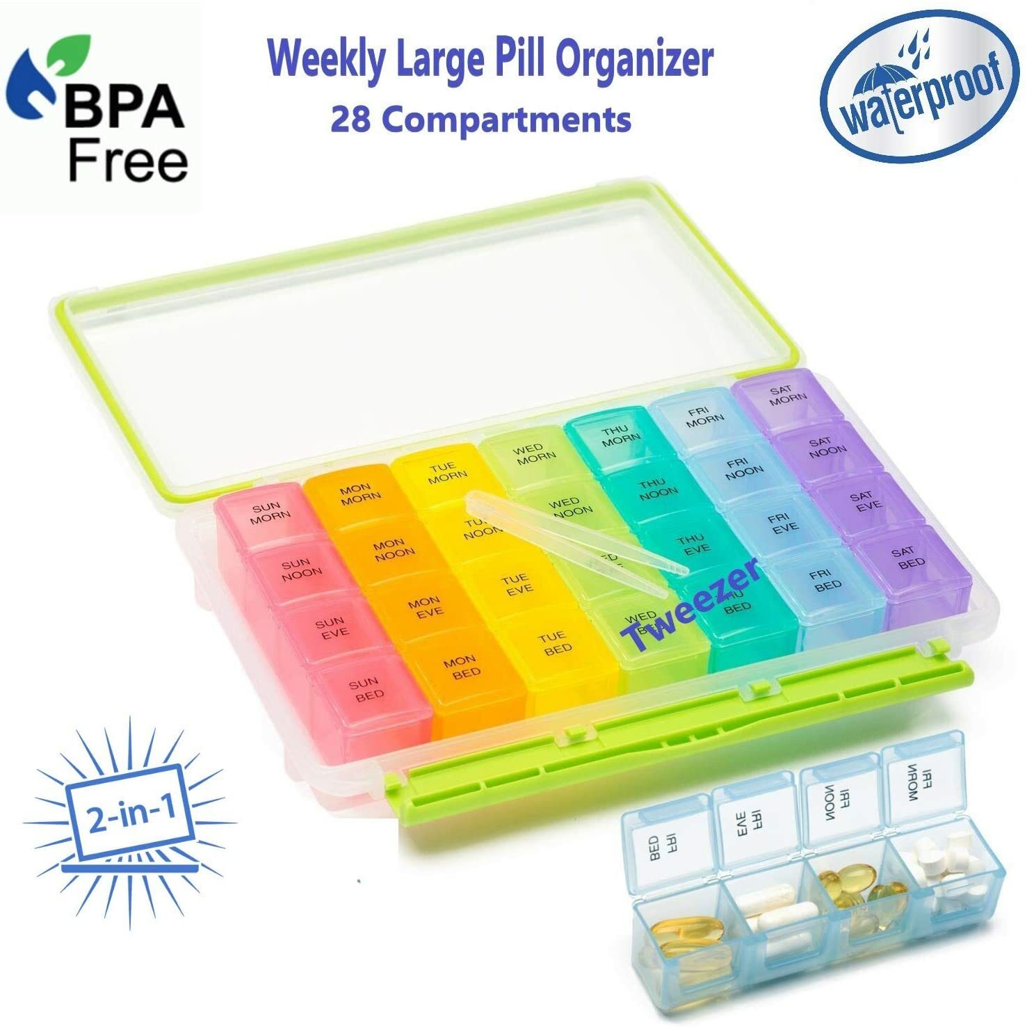 Damp-Proof Large 7 Day Pill Box- Moisture Free Lids Pill Organizer Holder