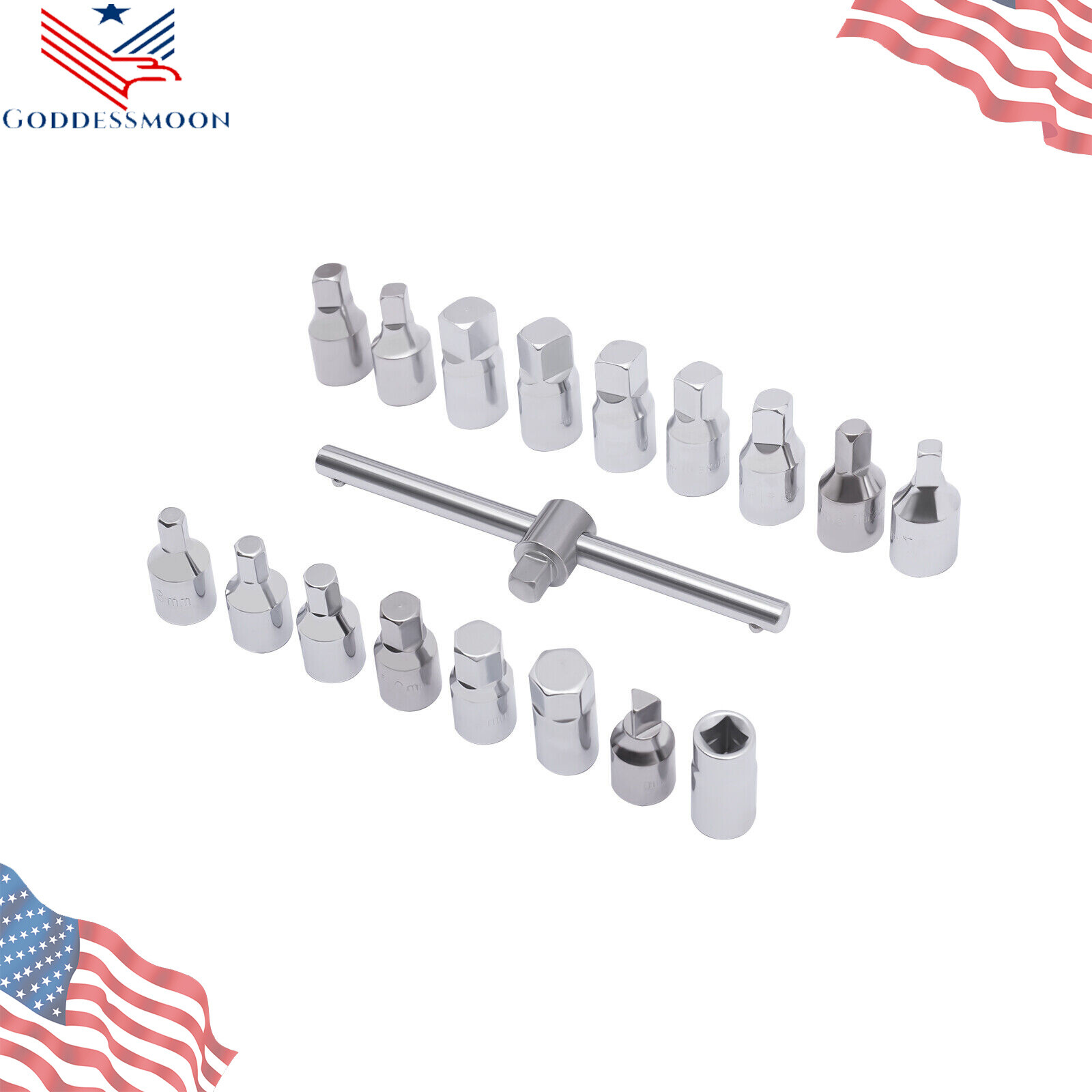 Oil Drain Pipe Plug Hexagon Square Socket Key Removal Tool Set 18Pcs 3/8''Drive