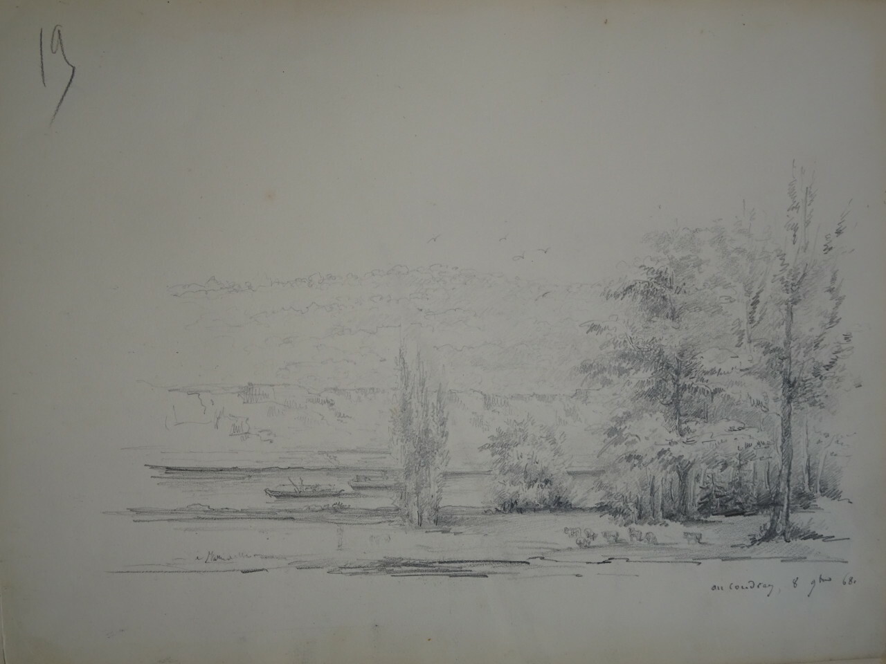 BEAUTIFUL DRAWING 19TH CENTURY LANDSCAPE PENCIL LE COUDRAY CHARTRES EURE ET L...