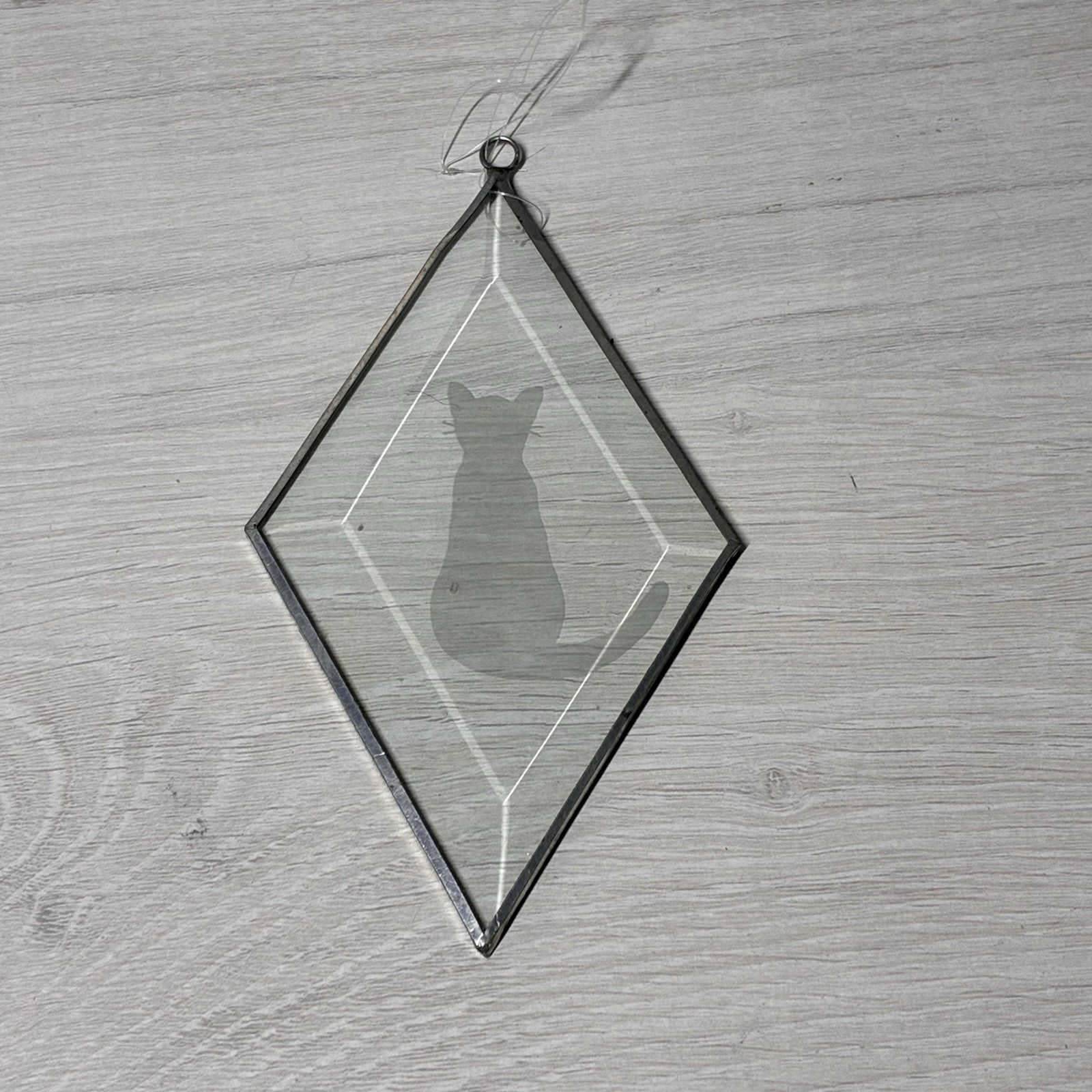 Glass Cat Silhouette Suncatcher Diamond Window Hanging Minimalist Metal Frame
