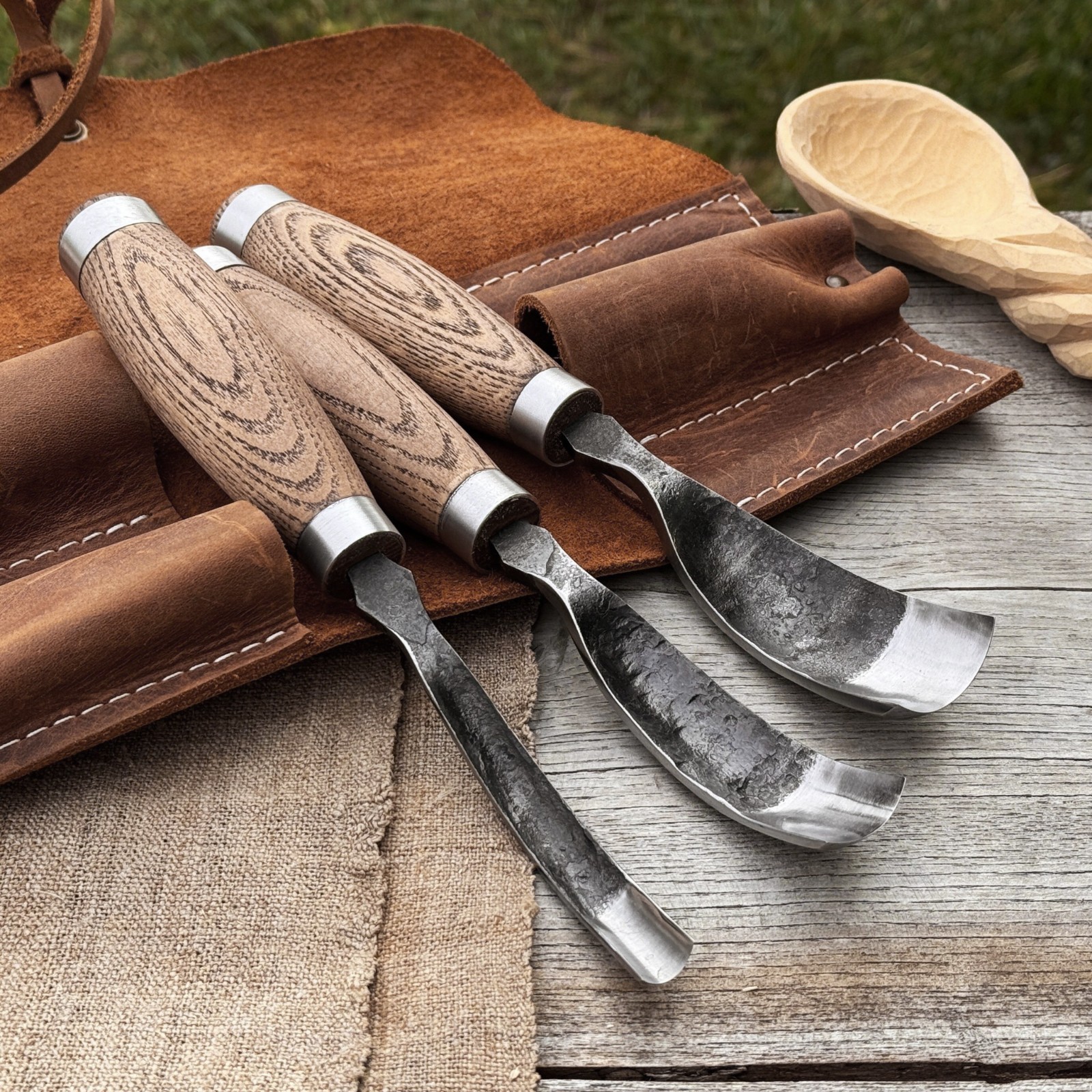 3 Piece Spoon Bent Gouge Set 52100 Carbon Steel Wood Carving Tools
