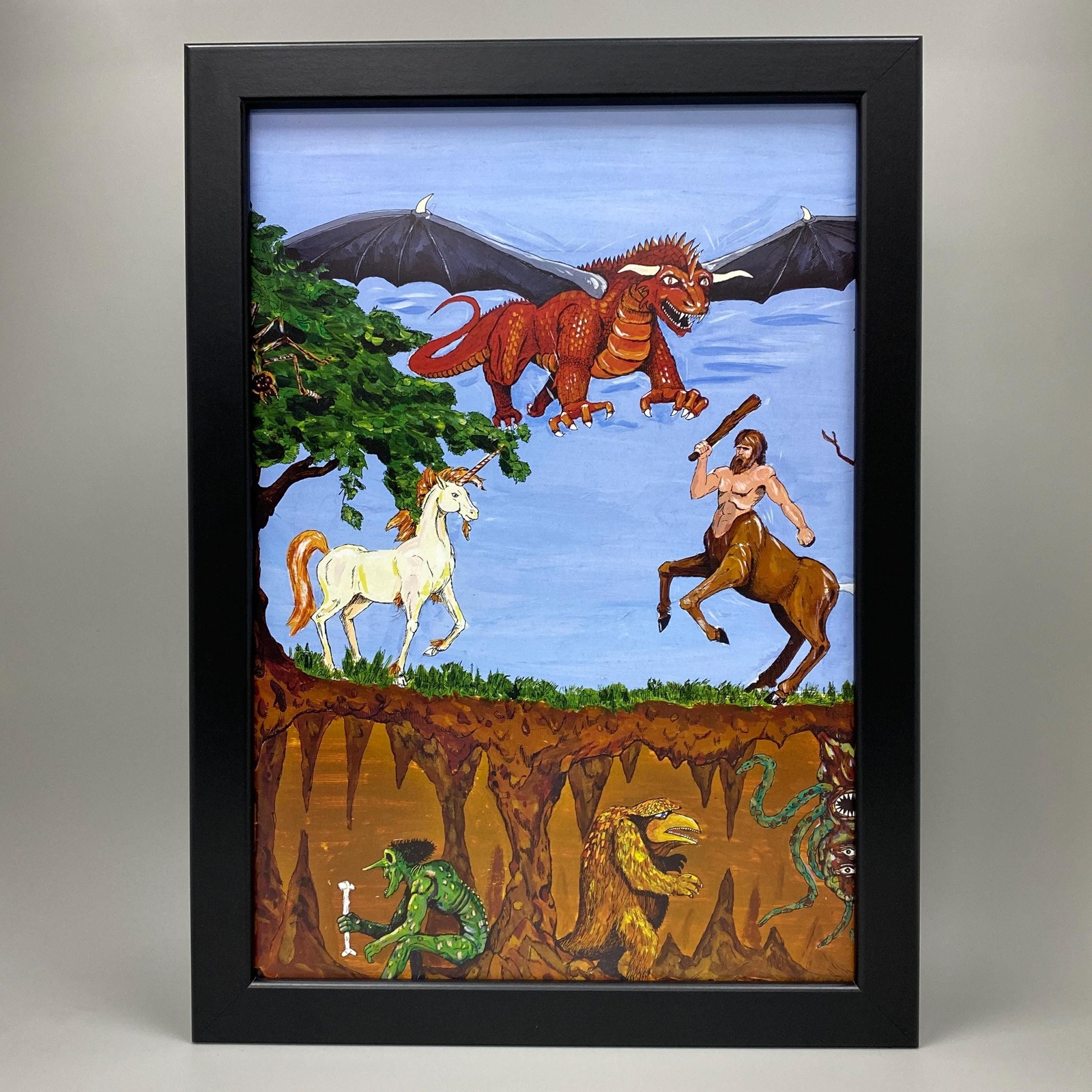 MONSTER MANUAL FRAMED ART. DUNGEONS & DRAGONS, BESTIARY, UNICORN, CENTAUR, D&D