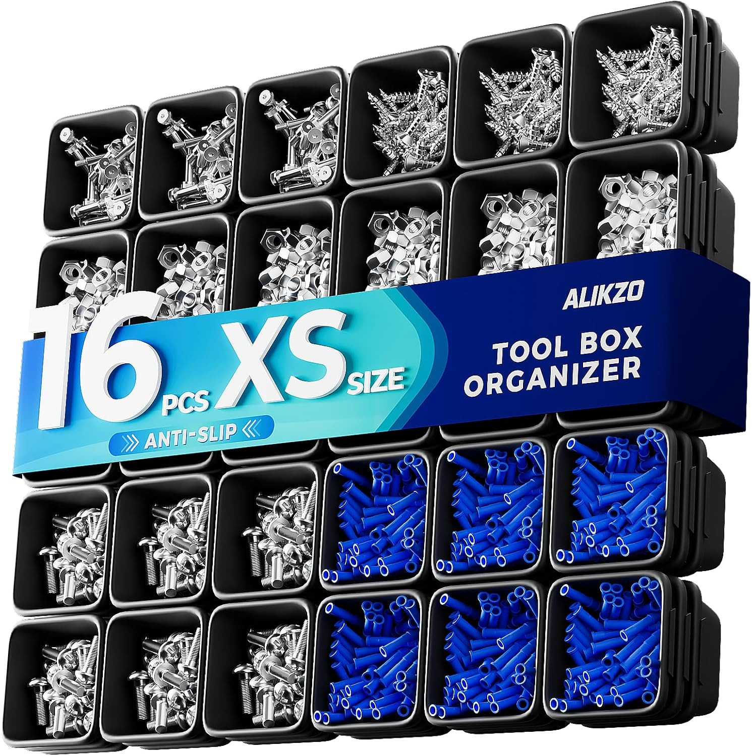 16 PCS Extra Small Parts Organizer Trays for Nuts, Bolts, Screws, Washers and El