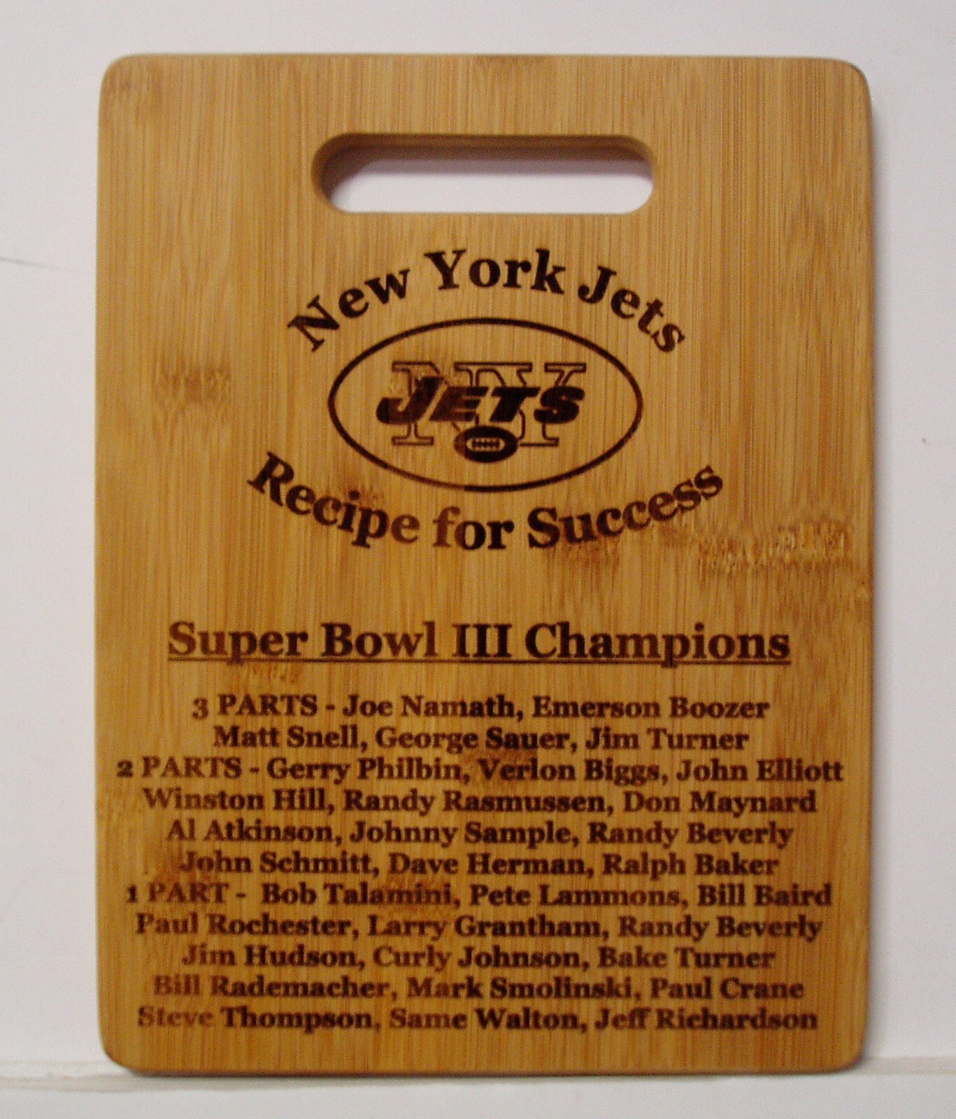 New York Jets Recipe for Success 9"x12" Bamboo Cutting Board FREE SHIPPING