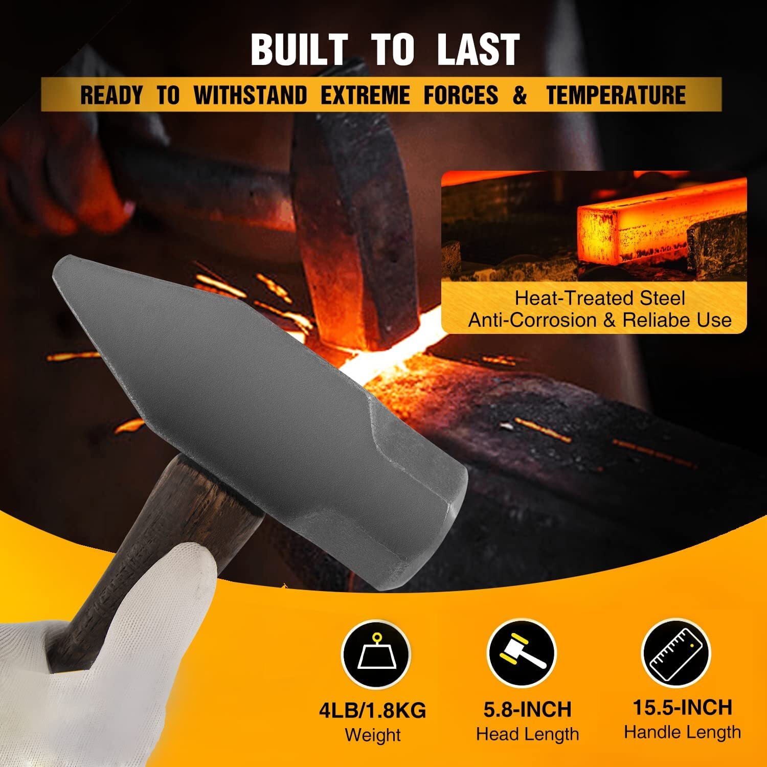 Blacksmith 4LB Forge Hammer for Farrier Knife Making Handmade Forging Tool USA