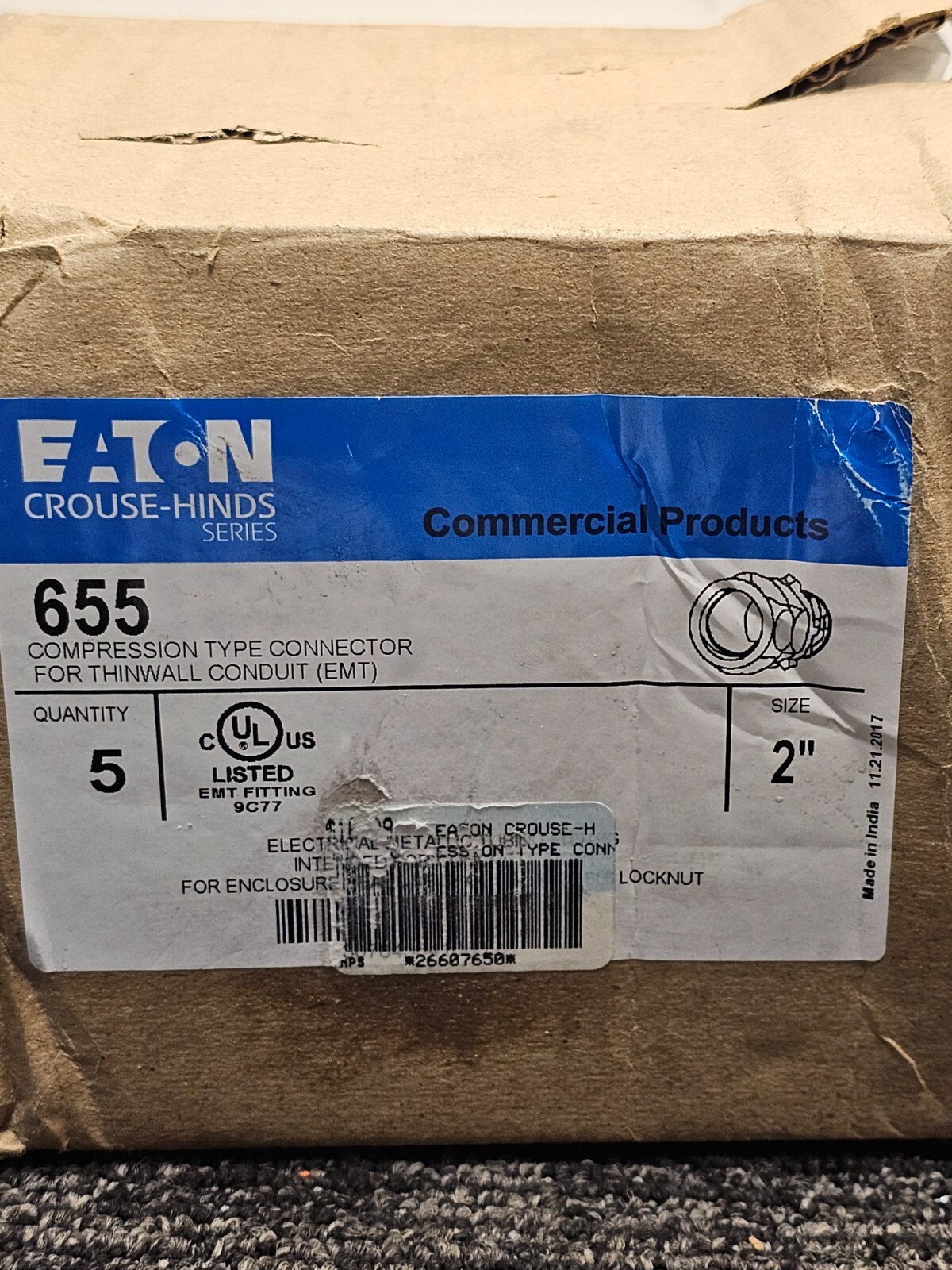 (QTY 5) Eaton Crouse-Hinds 655 Compression Type Connector 2" Size Conduit