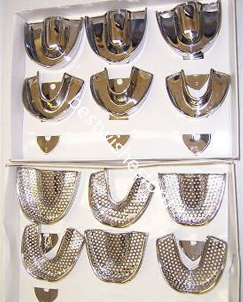 6 Pcs Upper Lower Dental Autoclavable Metal Impression Denture Trays STAINLESS