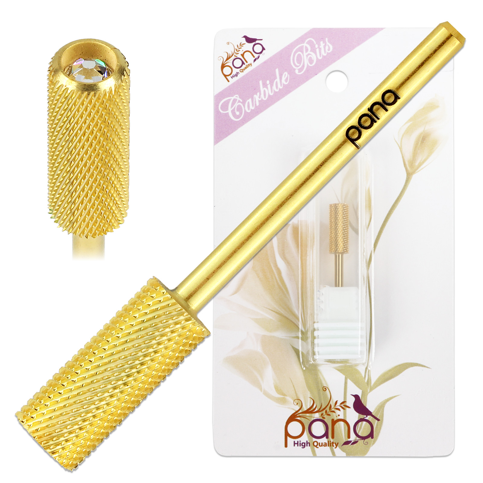 PANA USA Professional Crystal Top Gold Small Barrel Nail Drill Bit Fine Grit