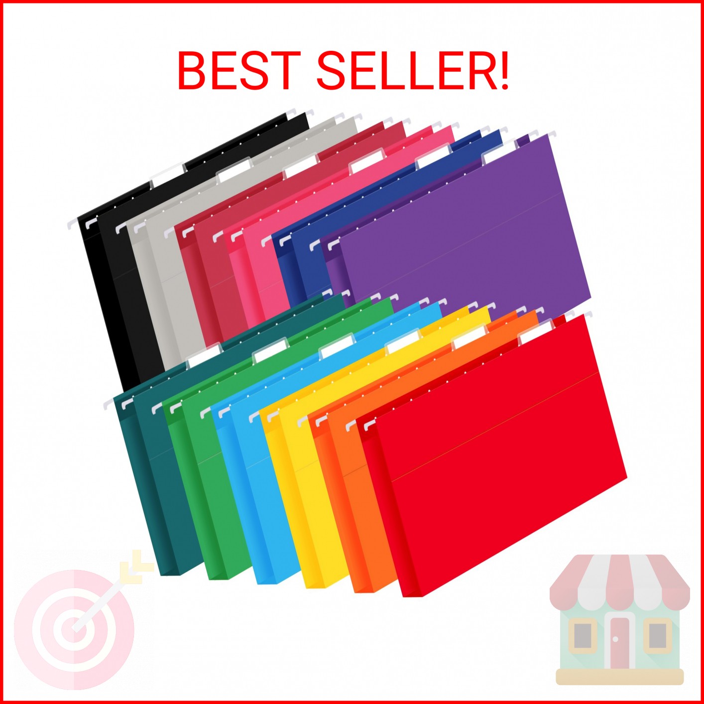 12 Pack Hanging File Folders, Letter Size with 1/5-Cut Adjustable Tabs, 12 Selec