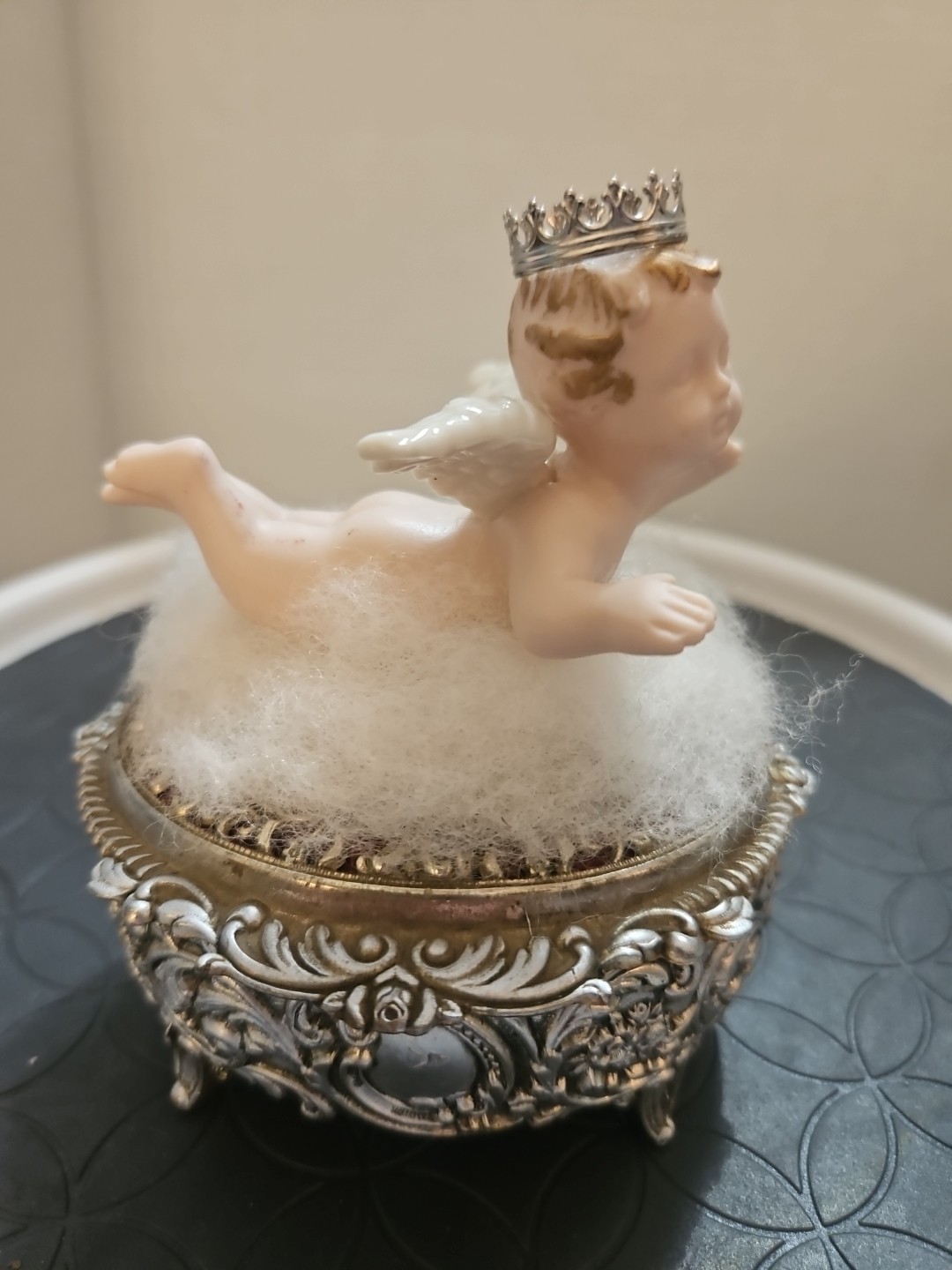 White 3.5" Baby Angel Trinket Box Figurine