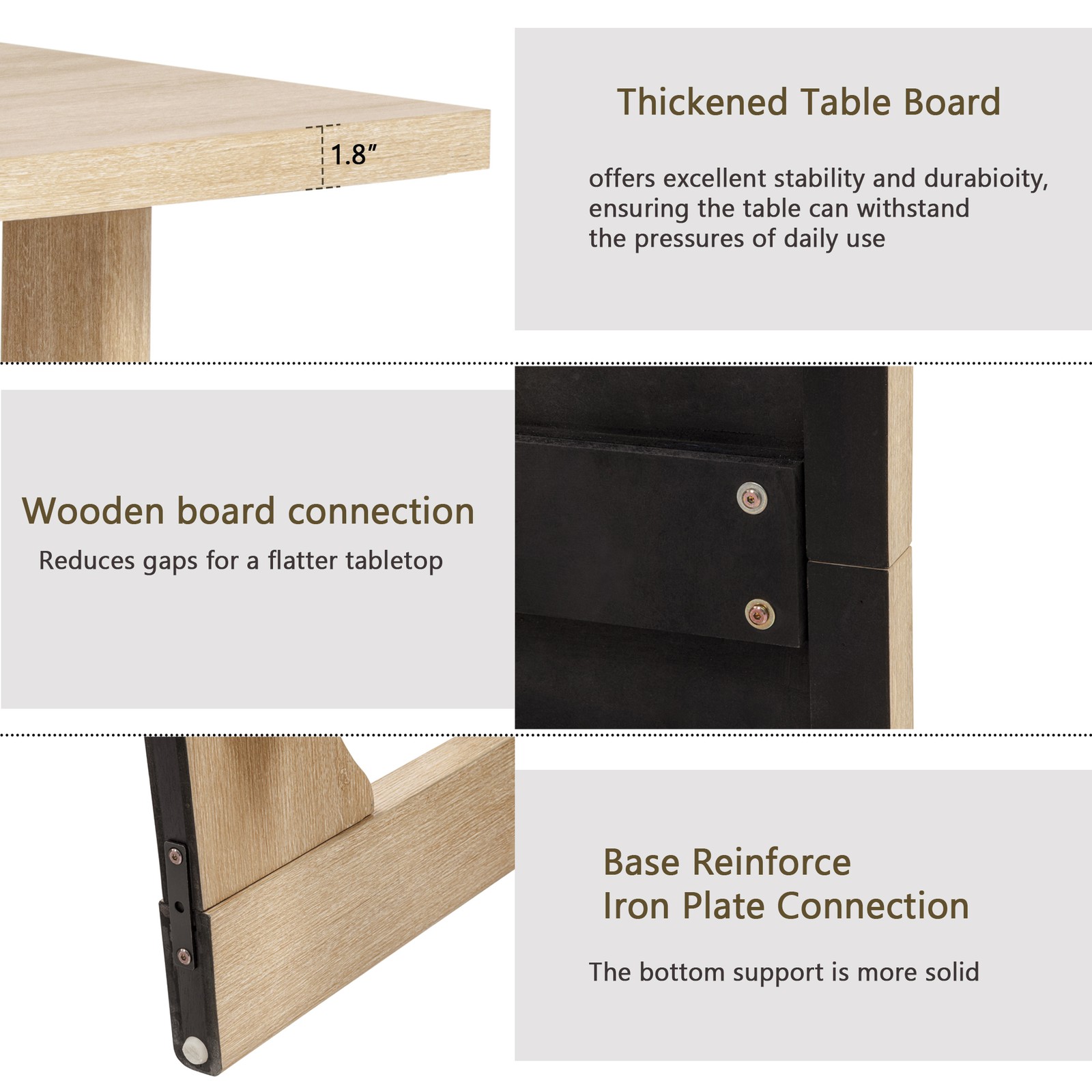 6-Piece Dining Set with Bench & Rectangular Wooden Table & 4 Upholstered Chair