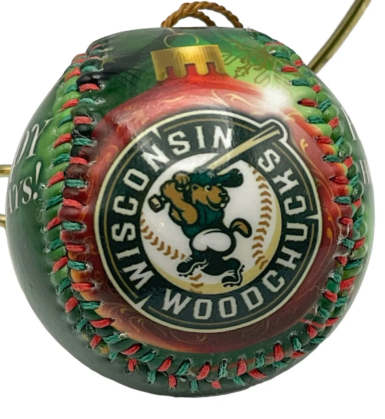 VTG WISCONSIN WOODCHUCKS BASEBALL CHRISTMAS ORNAMENT BMORE SPORTS MINOR LEAGUE