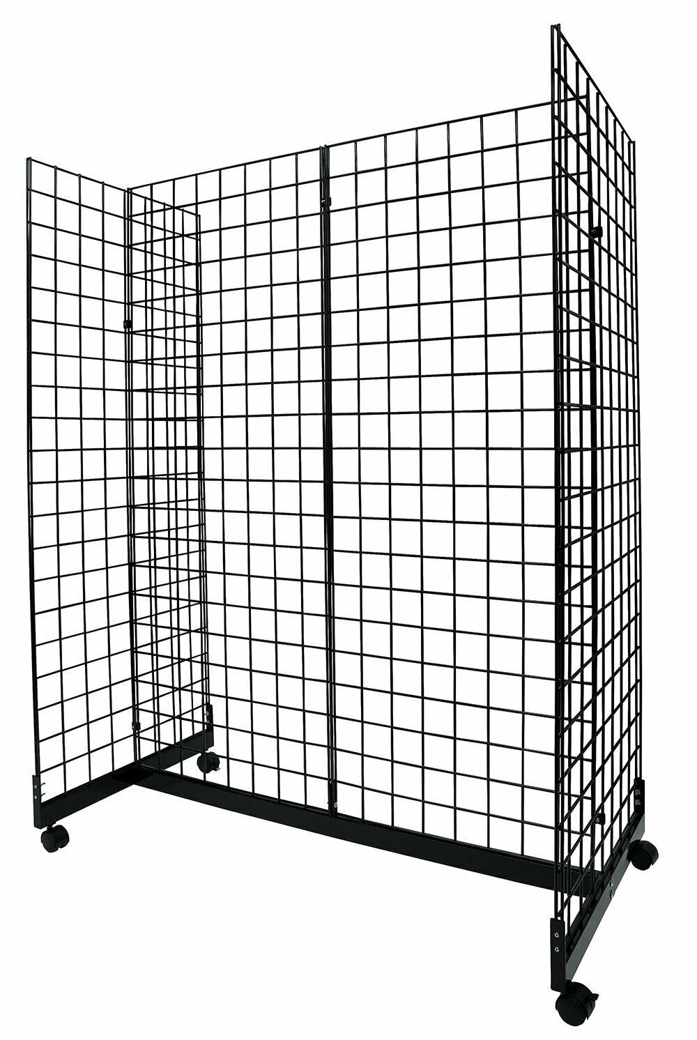 Wire Grid Gondola Unit Black 48" L x 66" H x 24" W Display Rack Casters Rolling