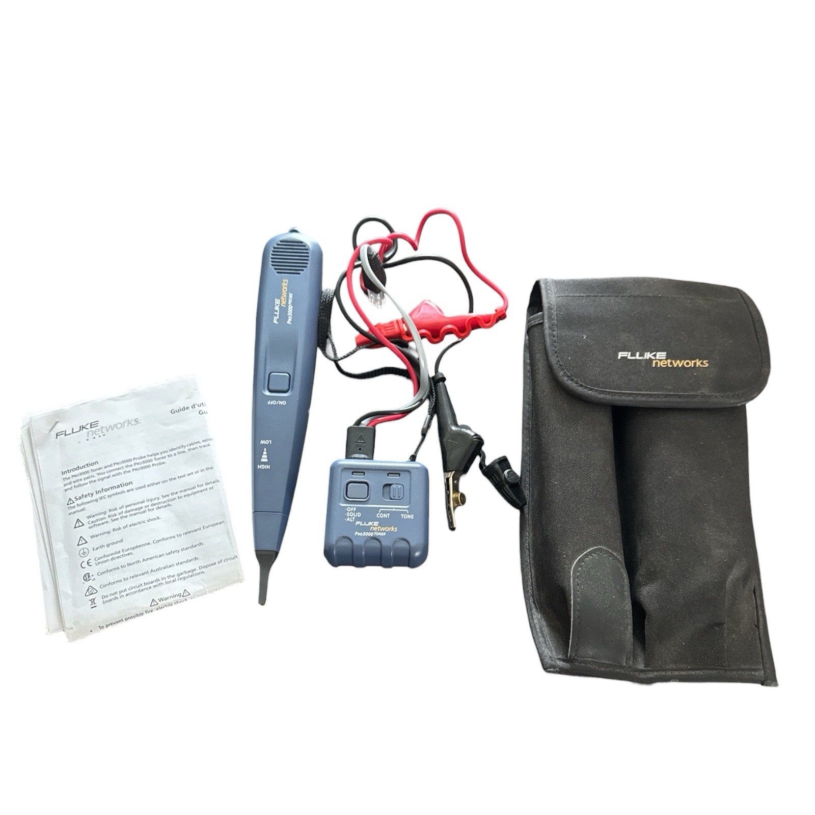 Fluke Networks PRO 3000 Toner and Probe Kit w/ Case & Manual "TESTED WORKING"