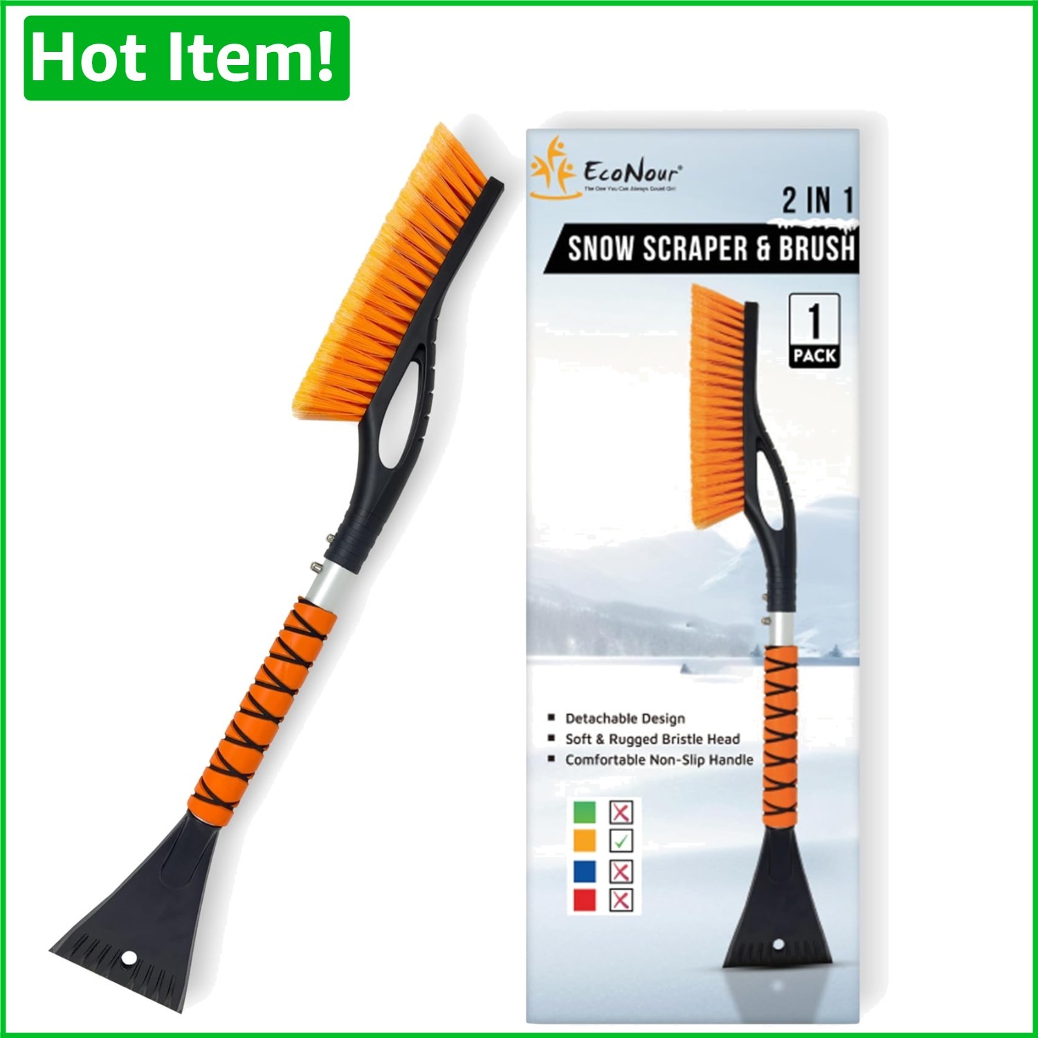 27" Ergonomic Aluminum Ice Scraper & Snow Brush for Efficient Winter Clearing