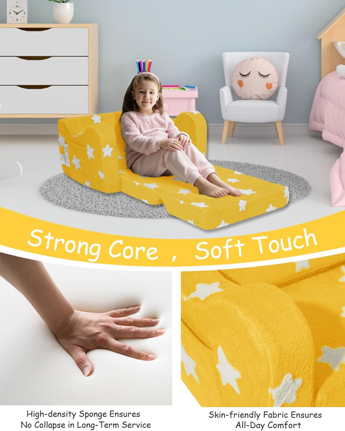 Toddler Couch, Kids Couch for Toddler Fold Out, 2-In-1 Convertible Kid Sofa to L