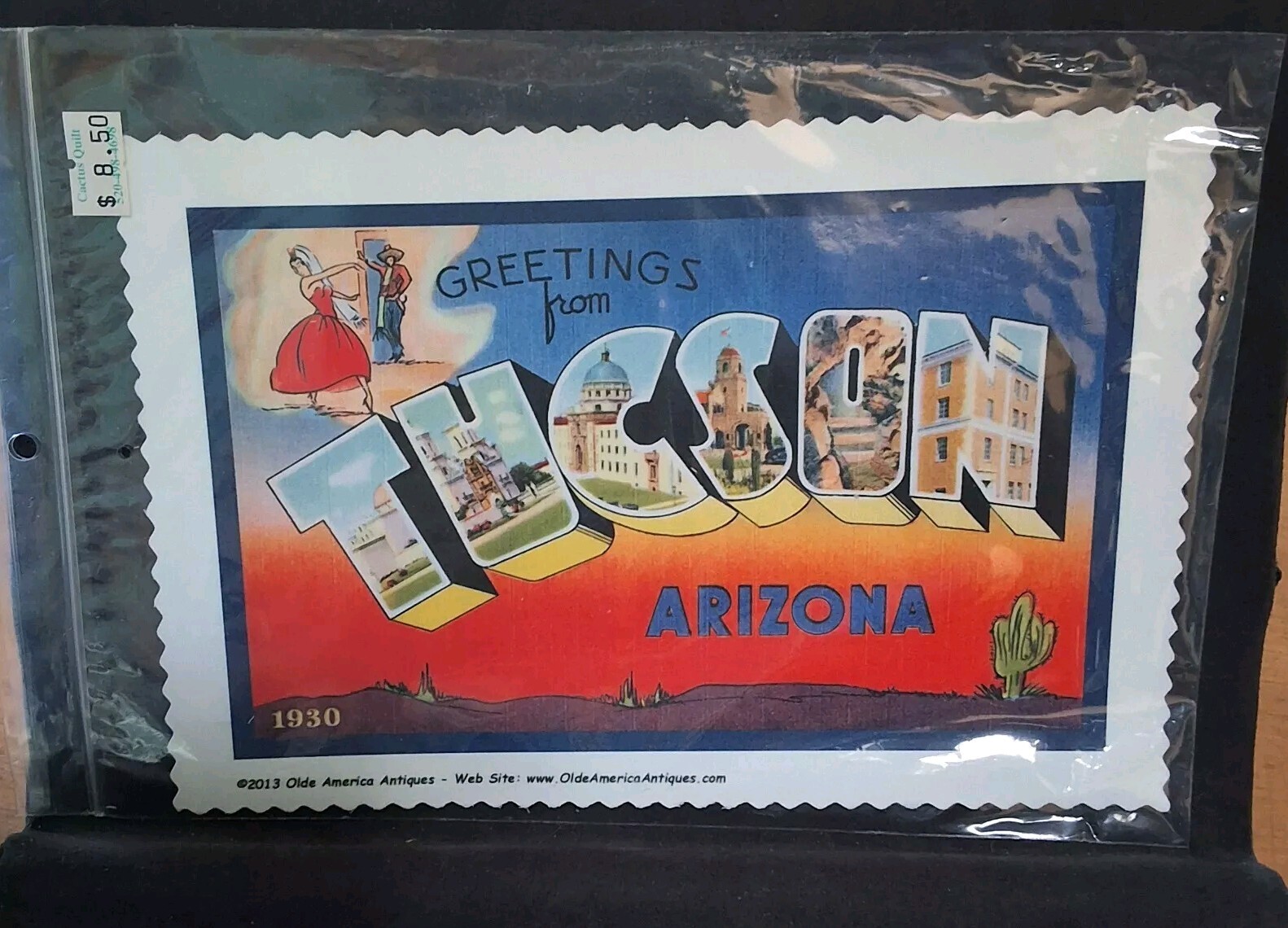 Greeting From Tucson Arizona Print Quilting Block 2013 1930 Southwest 5x8" NEW