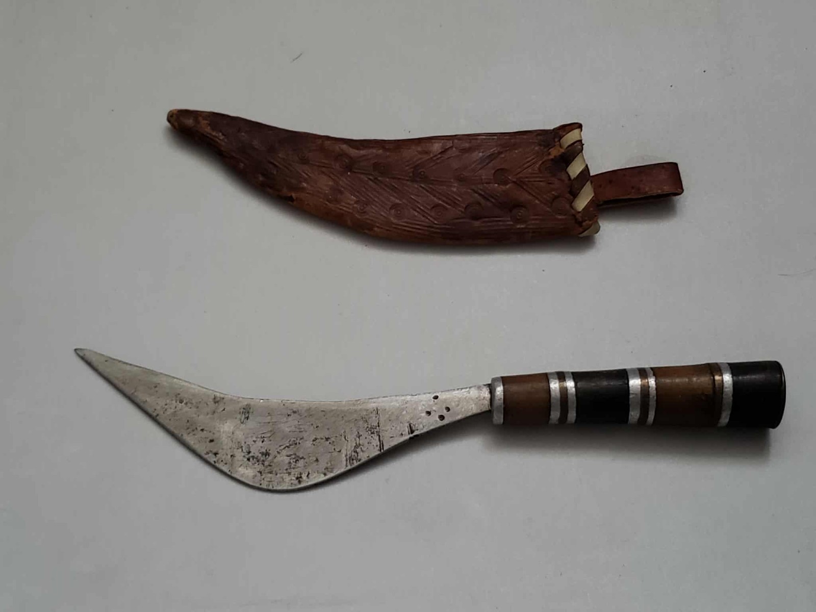 Antique African Tribal Dagger Knife w/ Leather Sheath