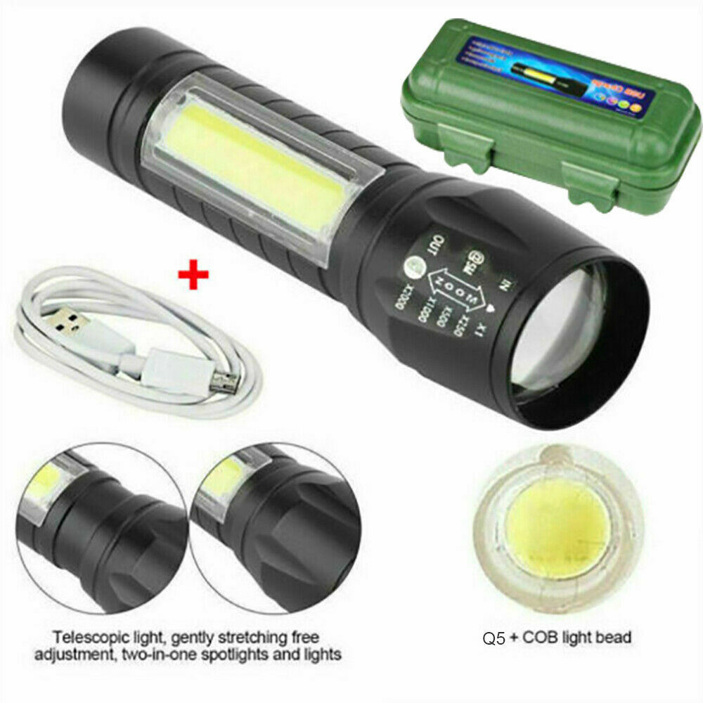 LED Flashlight Tactical Light Super Bright Torch USB Rechargeable COB