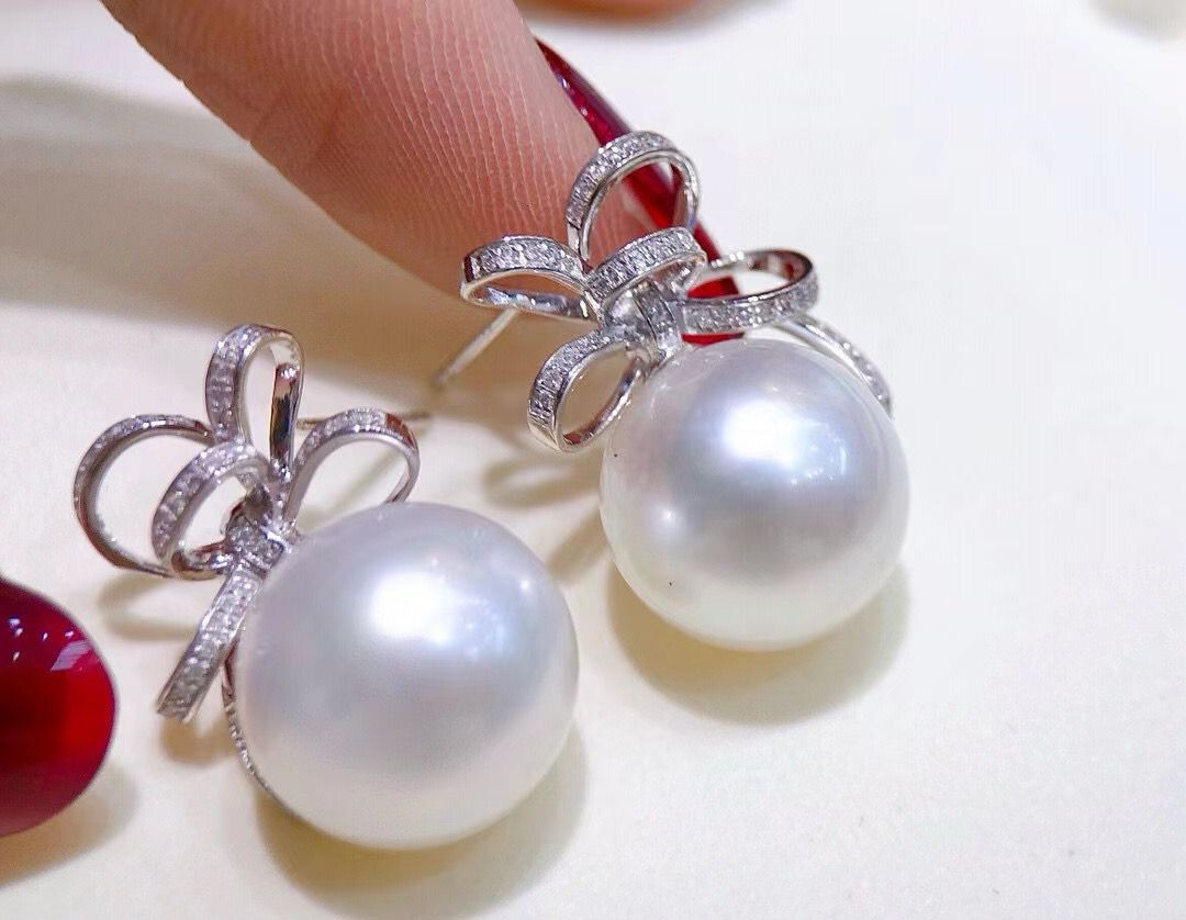 gorgeous pair of 10-11mm south sea round white pearl earring 925s(tim)
